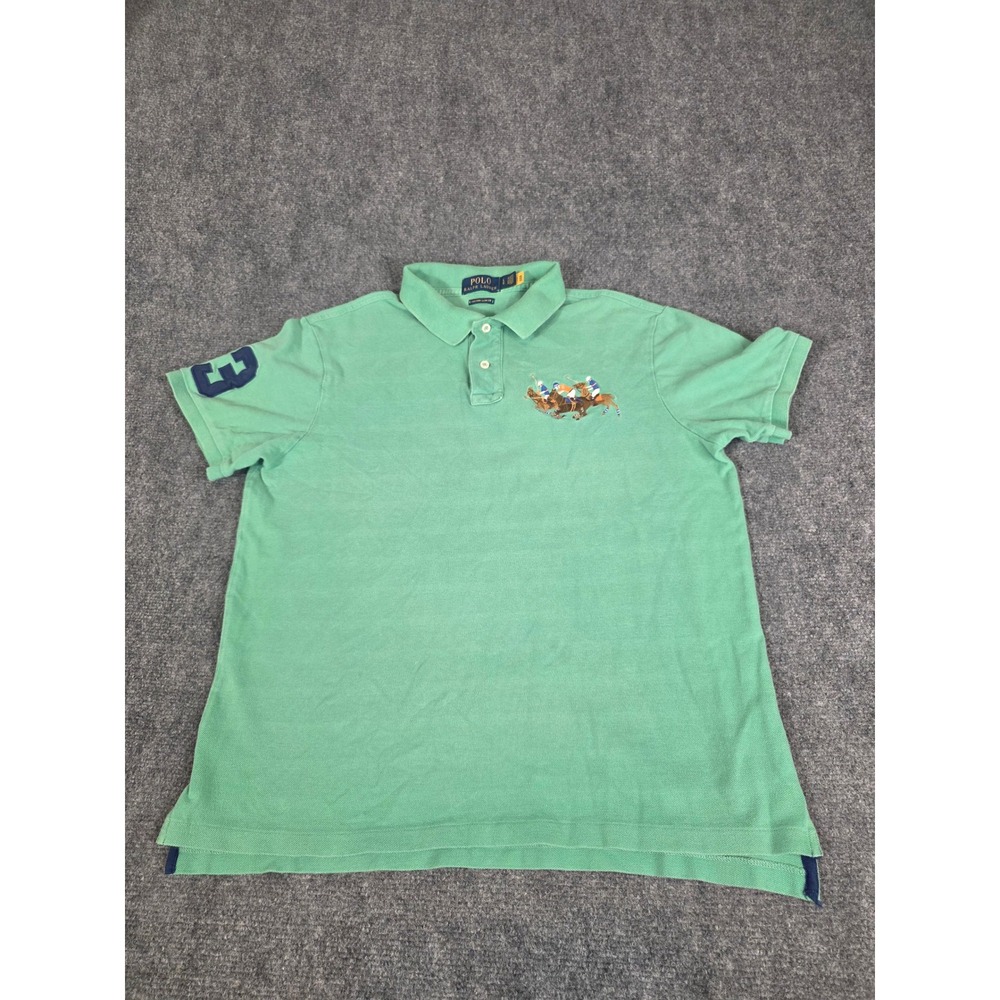 Polo Ralph Lauren Mens Green Triple Pony Custom Slim Fit Polo Shirt Sz L Preppy